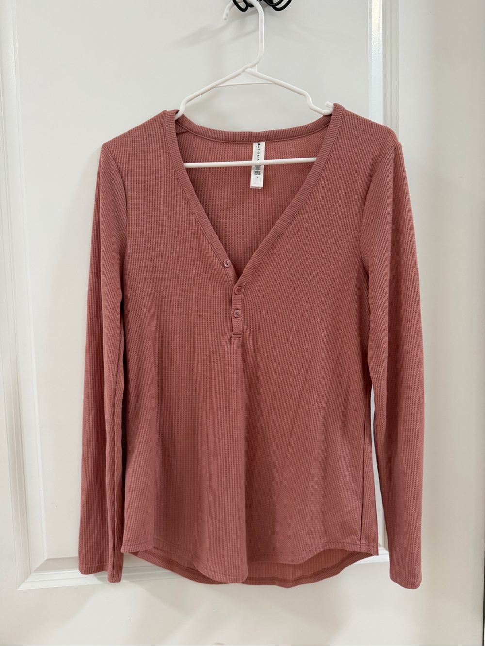 Athleta Wind Down Sleep set Waffle Henley Long Sleeve Top and shorts- Dusty Rose